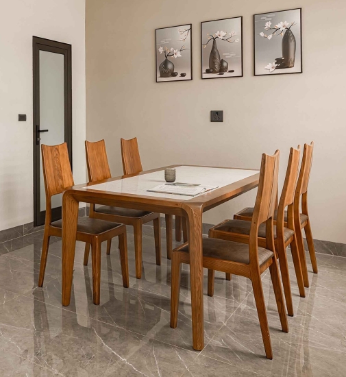 Bộ Bàn Ăn Mặt Đá 8 Ghế Gỗ Sồi